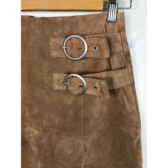 BLANK NYC Juniors Jr. Double-Buckle Suede Coffee Brown Mini Skirt Sz 24,25,26 - Picture 2 of 6